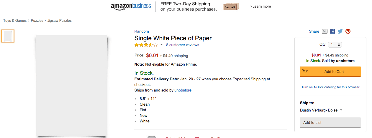 single sheet of paper