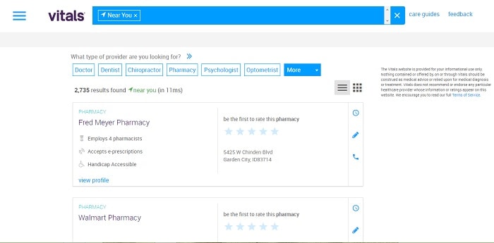 Missing profile on Vitals.com