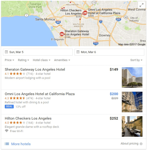 Google local hotel search